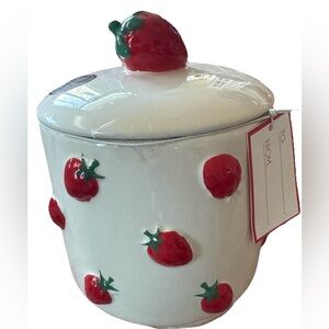 LUNA & SAGE SUMMER SPRING KITCHEN CANISTER W/3D STRAWBERRIES & STRAWBERRY TOP